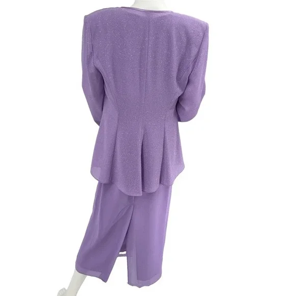 R&M Richards Petite Lavender Sparkle Jacket Dress Suit Women's Size 10P Elegant